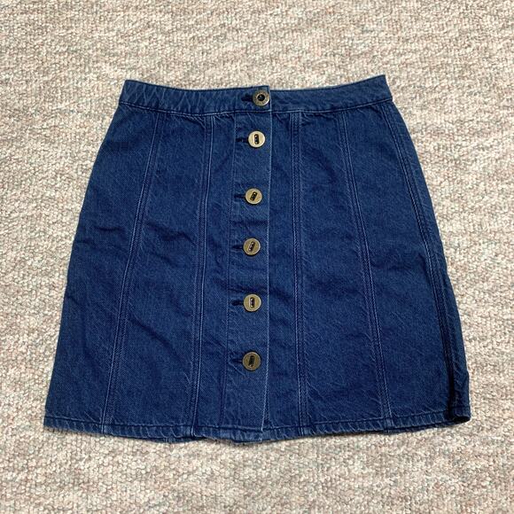 Pilcro & the Letterpress Anthropologie blue denim a-line mini skirt size 2 - Picture 2 of 9